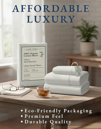 LANE LINEN Twin Bed Sheets, 100% Organic Cotton Sheets Twin Size, 3Pc Twin Bed Sheet, Hotel Quality Bed Sheet Set, Bedding Sheet & Pillowcases, Deep Pockets Upto 15" - Glacier Grey