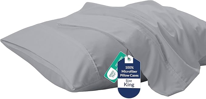 Royale Linens King Pillowcase Set of 2 - Bed Pillow Cover - 20" x 40" -Silver Pillowcases - 1800 Brushed Microfiber, Wrinkle & Fade Resistant - Soft & Cozy- King Size Pillow Case (Silver)