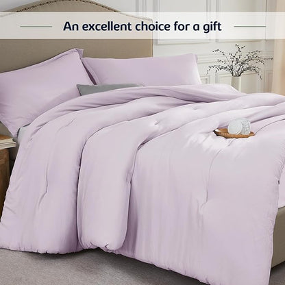 Twin Comforter Set Light Purple,2PCS Soft Lightweight Breathable Bedding Comforter for All Season, Twin Size(68''×90'' Comforter & 1 Pillowcase)