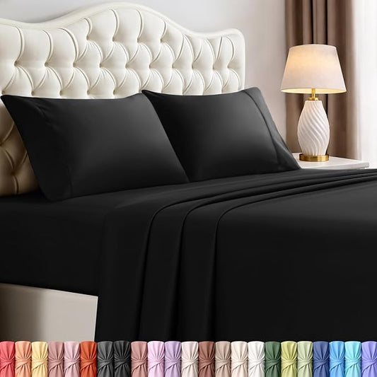Utopia Bedding California King Sheet Set – 4 Piece Bed Sheets for Cal King Size Bed, Soft and Breathable Microfiber, Includes 1 Fitted Sheet, 1 Flat Sheet and 2 Pillowcases (Black)