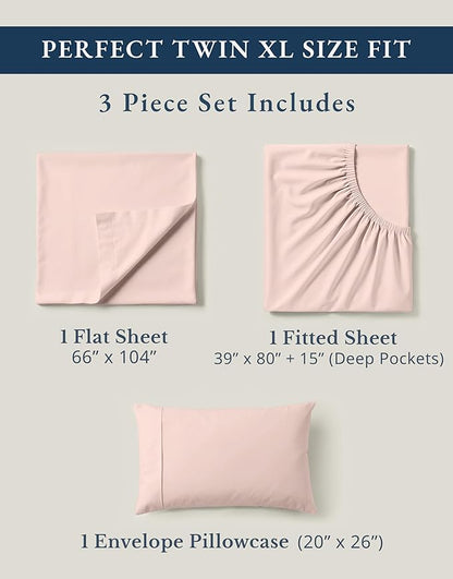 LANE LINEN 100% Organic Cotton Twin XL Bed Sheets Set, Machine Wash Fully Elasticized Twin XL Sheet Sets, Luxury Hotel Percale Bedding Sheet & Pillowcases, Soft & Comfy -Sepia Rose
