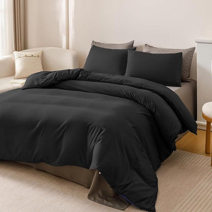 Luxlovery Black Comforter Full Size Men Women Solid Black Bedding Comforter Set Full Dark Color Quilts Blanket Soft Breathable Lightweight Pure Fluffy Comforter Set