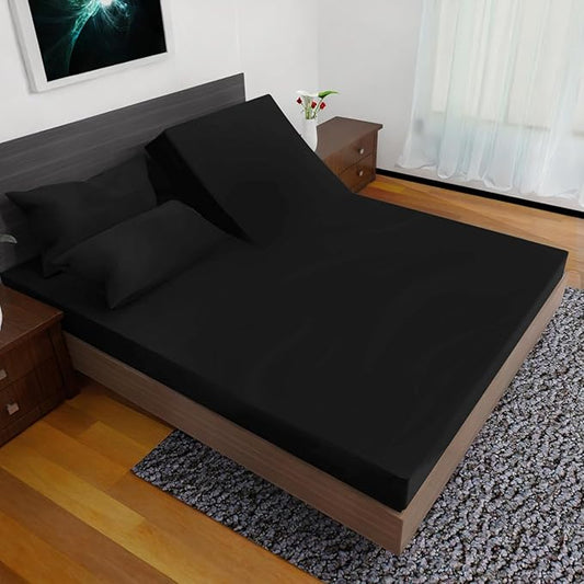 Top Split Flex Head King Size Sheet Set - Egyptian Quality Ultra-Soft Bed Sheets | Double Brushed | Deep Pockets- Easy Fit - 4 Piece Set- Fade Resistant (Black)