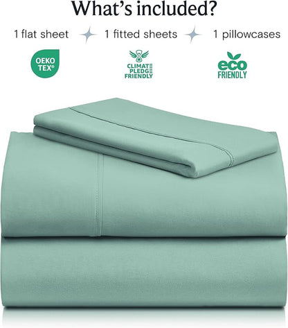 LuxClub 3 PC Sheet Bed Sheets Deep Pockets 18" Eco Friendly Wrinkle Free-Kids-Fitted Sheets Machine Washable Hotel Bedding Silky Soft - Light Teal Twin