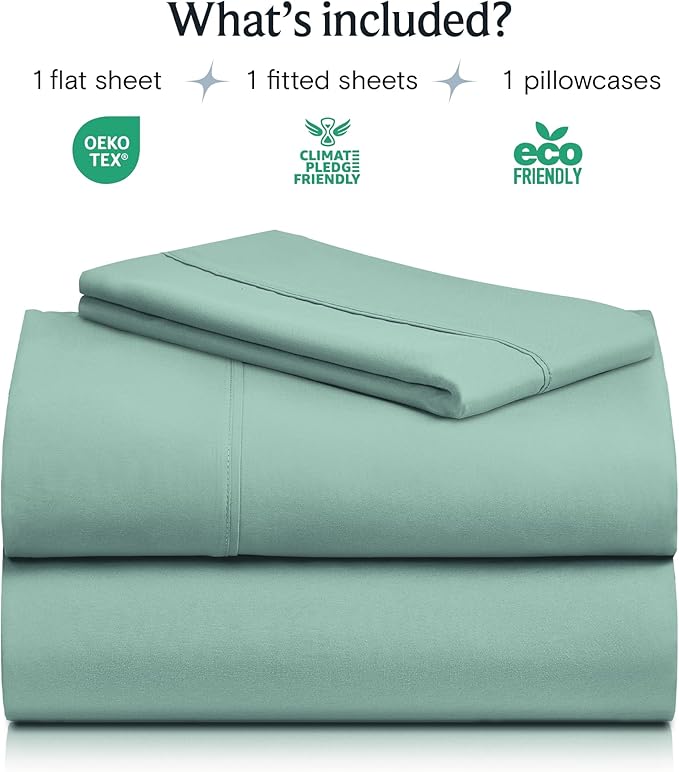 LuxClub Twin XL Sheets - Soft Kids Twin Bed Sheets for Boys and Girls, 3 PC Deep Pockets 18" Eco Friendly Wrinkle Free Kids Fitted Sheets Machine Washable Hotel Bedding Silky Soft- Light Teal Twin XL