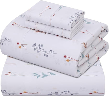 ZOYER 100% Cotton Sheets – King Size Percale Bedding, Cooling & Breathable, Durable with a Crisp, Soft & Comfortable Feel, 16" Deep Pocket, 4-Piece Set, Fairy Meadows
