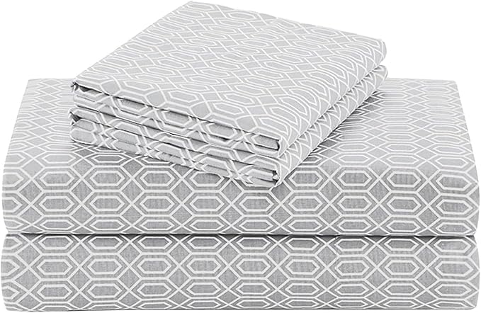 Comfort Spaces 100% Cotton Sheet Set Breathable, Lightweight, Soft with 12" Elastic Pocket Fits up to 14" Mattress, All Season Cozy Bedding, Matching Pillow Case, Twin Diamond Taupe 3 Piece
