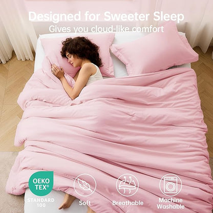 MUXHOMO Pink California King Comforter Set, All Season Ultra Soft Down Alternative Bedding - 3 Piece Lightweight Bed Set Includes 1 Comforter (104"x96") and 2 Pillow Shams (20"x36")