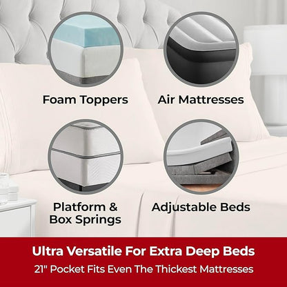 Mellanni Extra Deep King Sheets - 4 PC Iconic Collection Bedding - Hotel Luxury, Ultra Soft, Cooling Bed Sheets - Wrinkle, Fade, Stain Resistant (King, Beige)