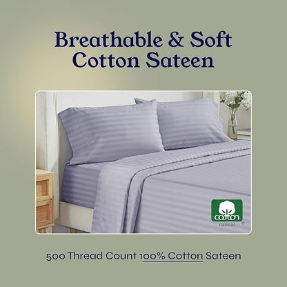 California Design Den - Bed Sheets Twin Size, Soft 100% Cotton Sheets, Deep Pockets, 500 Thread Count Sateen, Damask Stripe Bedding Sheets Twin Sheets Set (Lavender - Striped)