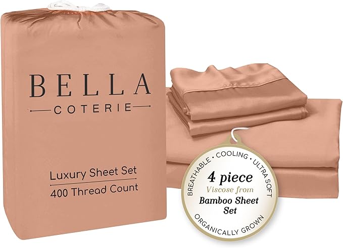 Bella Coterie Luxury Bamboo Viscose King Size Sheet Set | 100% Organically Grown | Ultra Soft | Cooling for Hot Sleepers | 18" Deep Pocket [Terracotta]