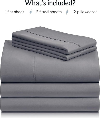 LuxClub 5 PC Split King Sheet Set Bed Sheets Deep Pockets 18" Wrinkle Free Cooling Sheets Machine Washable Hotel Bedding Silky Soft - Light Grey Split King