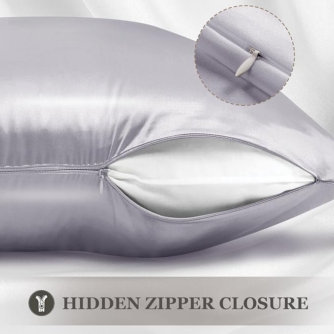 Adubor 100% Silk Pillowcase - Mulberry Silk Pillow Cases, 22 Momme 6A Grade Fibers, Silk Pillow Case for Hair and Skin Health, with Hidden Zipper (Queen 20''x30'', Silver Gray, 1PC)