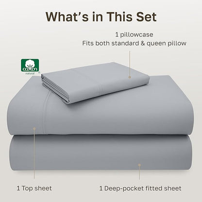 California Design Den Luxury Twin Sheet Set - 100% Cotton, 600 Thread Count Deep Pocket Twin Sheets, Soft Hotel-Quality Bedding with Sateen Weave - Light Grey