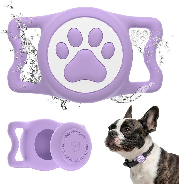 IP68 Waterproof Dog AirTag Holder for Dog Collar, Soft, Stretchy Silicone | Full-Body Protection, Easy Tool-Free Installation, Quiet, No-Dangle Fit, Lightweight, Fits Dog & Cat Collars of All Widths