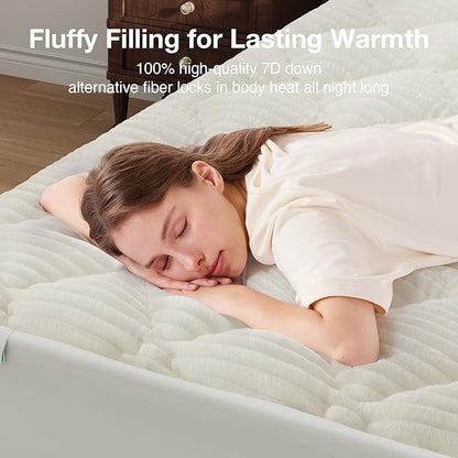 Novilla Fleece Mattress Topper Twin, Warm Sherpa Mattress Pad, Cloud-Like Soft Bed Cover for Winter, Deep Pocket fits up to 21", Machine Washable