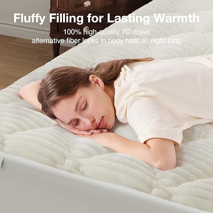 Novilla Fleece Mattress Topper Queen, Warm Sherpa Mattress Pad, Cloud-Like Soft Bed Cover for Winter, Deep Pocket fits up to 21", Machine Washable