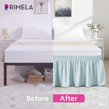 RIMELA Blue Bed Skirt King Size 18 Inch Drop, Wrap Around Elastic Bedskirt, Dust Ruffle for Adjustable Bed Base Machine Washable Easy to Install Bed Skirts