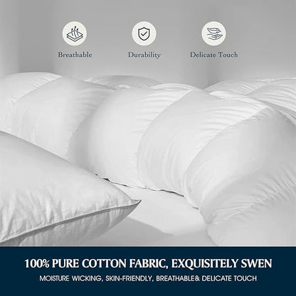 Serta Goose Feather Down Fiber Cotton Comforter King Size - 100% Cotton Duvet Insert - Hotel Luxury Hypoallergenic Bedding Comforter All Season Medium Warmth 106 x 90 Inch White