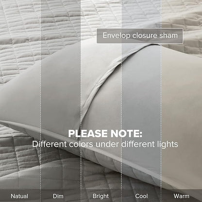 Comfort Spaces Kienna Quilt Set- Double Sided Stitching Design Summer Blanket, Lightweight, Soft, All Season Bedding Layer, Matching Sham, Grey, Coverlet Twin/Twin XL(66"x90") 2 Piece