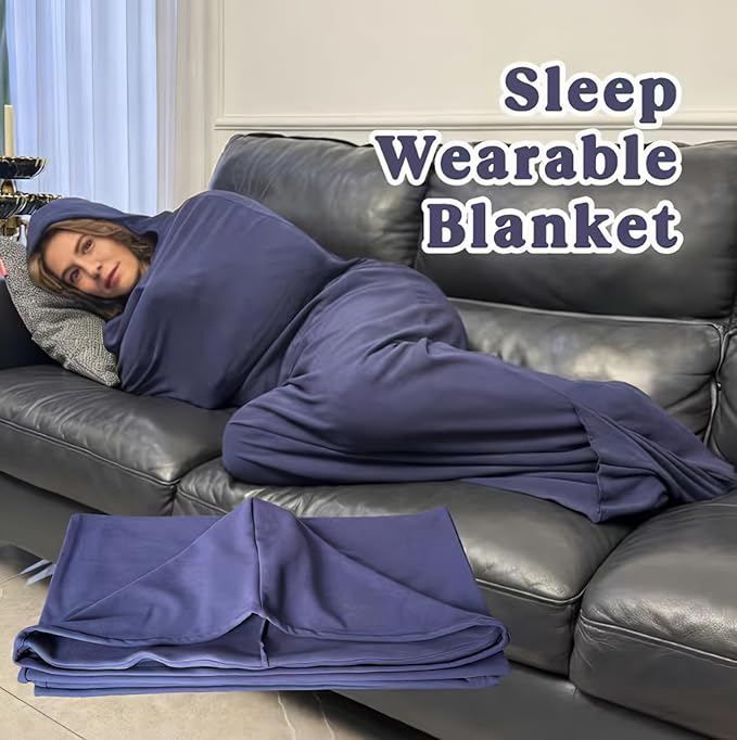 Wearable Sleep Pod Hug Blanket,Constant Temperature Control Bedding 360° Ergonomic Snug Fit, Ultra Soft Duvet Fabric for All-Season Deep Sleep(Dark Blue,170 * 40cm)