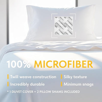 White Classic White Queen Duvet Cover Set, Microfiber Duvet Cover with Zipper, Duvet Cover Set of 1 Down Comforter Cover with 2 Pillow Shams, Luxury Comforter Cover Queen Size | Comforter Not Included