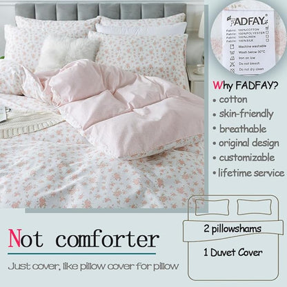 FADFAY Twin Duvet Cover Set Pink Floral Comforter Cover 100% Cotton Girls Pink White Flower Bedding Garden Style Blush Bedding for All Season Soft Set with 2 Pillowcases, Twin