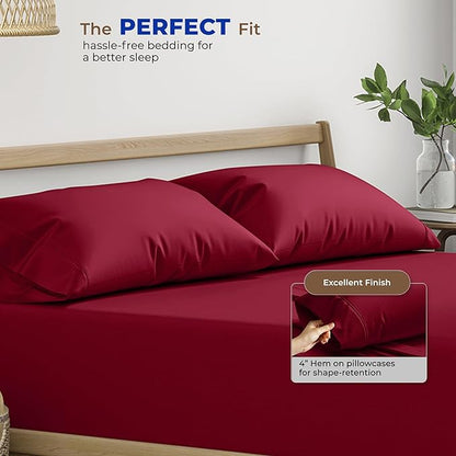 Thread Spread 100% Egyptian Cotton Pillow Cases Queen Size Set of 2 - Luxury 1000 Series Paradise Collection Queen Pillow Cases (Burgundy), Soft Cooling Sateen Hotel Egyptian Cotton Pillowcases