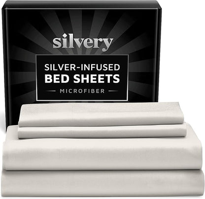Silvery Silver Infused Bed Sheets Set - Ultra-Soft Temperature-Regulating Fabric with Self-Cleaning Technology™ That Stays Fresh 3X Longer for Hygienic Sleep