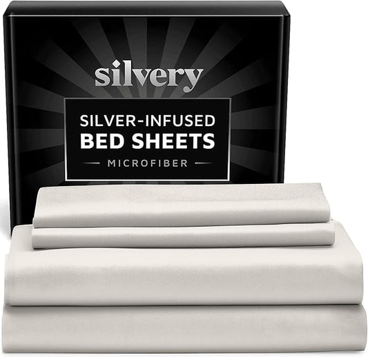 Silvery Silver Infused Bed Sheets Set - Ultra-Soft Temperature-Regulating Fabric with Self-Cleaning Technology™ That Stays Fresh 3X Longer for Hygienic Sleep