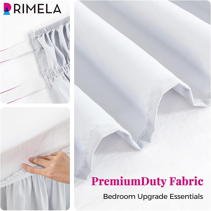 RIMELA Ice Grey Bed Skirt Queen Size 18 Inch Drop, Elastic Bed Skirting for Bed Base and Frame, Bedding Dust Ruffle Easy to Install, Lightweight Wrap Around Adjustable Bedskirt