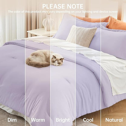 MUXHOMO Queen Comforter Set, All Season Ultra Soft Down Alternative Bedding - 3 Piece Lightweight Bed Set Includes 1 Comforter (90"x90") and 2 Pillow Shams (20"x26"), Lavender