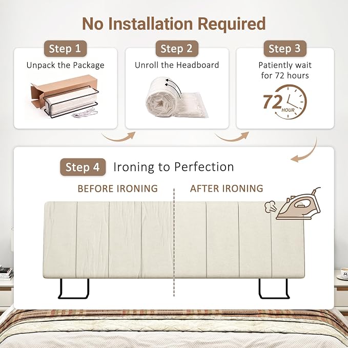 King Size Headboard Only-No Assembly Required, Beige | Easy to use no assembly required, Linen fabric and extra-thick foam for added comfort, Modern style headboard king size