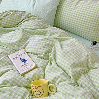 LifeTB Green Gingham Comforter Set Twin XL 3 Pieces Green Plaid Checkered Comforter Set Lightweight Grid Bedding Comforter with 2 Pillowcases Soft Farmhouse Gingham Bedding Set for All Seasons
