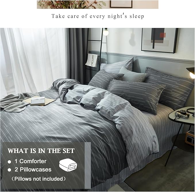 VM VOUGEMARKET Grey Blue Stripes Comforter Set Twin XL Teen Boys Men Down Comforter with 2 Pillowcases,Modern Luxury Striped Bedding Quilt Set 68"x90"