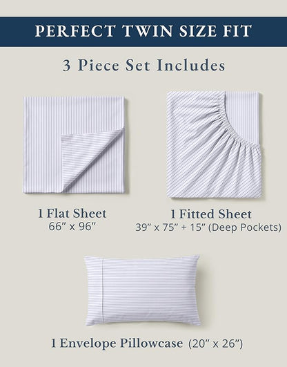 LANE LINEN 100% Organic Printed Cotton Sheets Twin Size, Classic Ticking Stripe Print (Available in Variety of Prints) Soft & Comfy Low Pill Fade Resistant Naturally Cooling Machine wash Twin Sheets