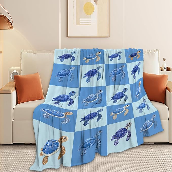 Sea Turtle Blanket Super Soft Warm Fluffy Fleece Flannel Sea Animal Throw Blanket Cozy Fuzzy Plush Stuff Bedding Blankets Gifts for Women Kids Boys Girls Adults 60"X50"