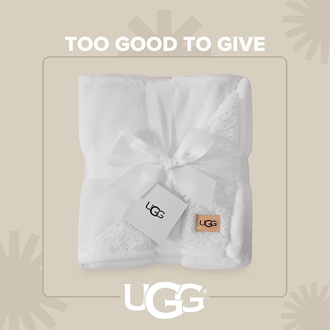 UGG Nita Twin Blanket, Luxury Soft Twin XL Warm Blanket for Bed or Extra Large Throw for Couch, Cozy Dorm Bedding, Bedroom Decor, 66-inch x 90-inch, White Snow
