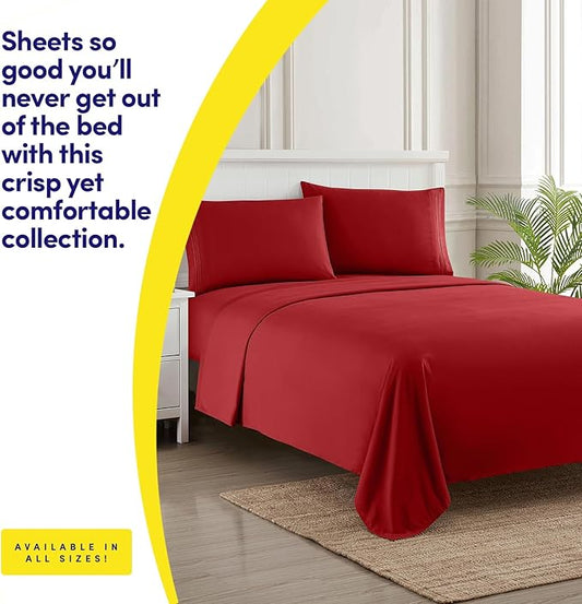 1500 Supreme Collection King Sheet Sets Red - Luxury Hotel Bed Sheets and Pillowcase Set for King Mattress - Extra Soft, Elastic Corner Straps, Deep Pocket Sheets, King Red