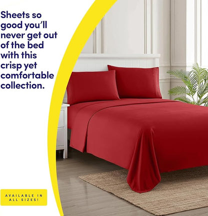 1500 Supreme Collection Extra Soft RV Short Queen Sheets Set, Red - Luxury Bed Sheets Set with Deep Pocket Wrinkle Free Hypoallergenic Bedding, Over 40 Colors, RV Short Queen Size, Red