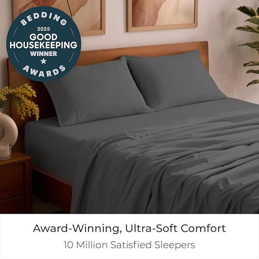 Mellanni Twin XL Sheet Set - 4-Piece Iconic Collection Bedding, (Including 2 Pillowcases), 16-Inch Deep Pocket, Easy Care, Extra Soft, Cooling Sheets, Brushed Microfiber - Gray