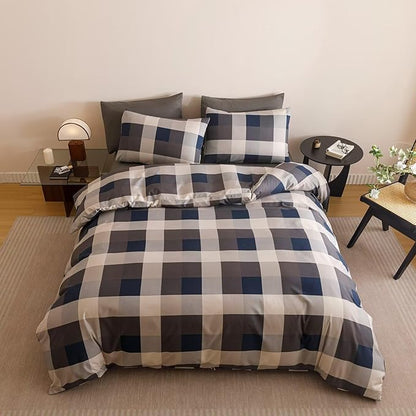 Cottonight Checkered Blue Comforter Set Twin Gingham Grid Bedding Set Navy and Khaki Grid Comforter Fluffy Soft Bedding Set Kids Teens Twin Comforter with 2 Pillowcases