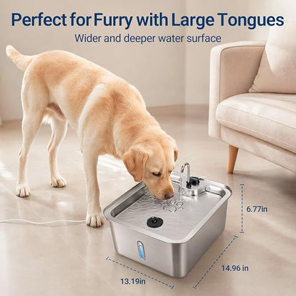4.5Gal/17L Pet Water Fountain, Stainless Steel Dog Water Bowl Dispenser with Visible Window & Wide Drinking Area, Large Capacity Dog Fountain for Multi-Pet Home