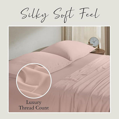 KARISSA MAE Cooling Bamboo Viscose Cal King Sheet Set | 100% FSC Certified | 18” Deep Pocket | Silky, Soft, & Hypoallergenic | with Organizer Band & Elastic Corner Straps [Dusty Rose]