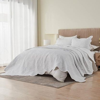 Oversized Cal King Bedspreads 120x120 for Extra Tall Split California King Bed Lightweight Quilted Coverlet Set 3 Pieces 1 Quilt 2 Pillow Shams White