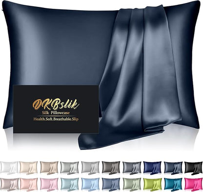Mulberry Silk Pillow Cases Queen Size, Silk Pillowcase for Hair and Skin, Both Sides Natural Silk Satin Pillowcase for Sleeping Women with Zipper, Gifts for Women Men, Mood Indigo