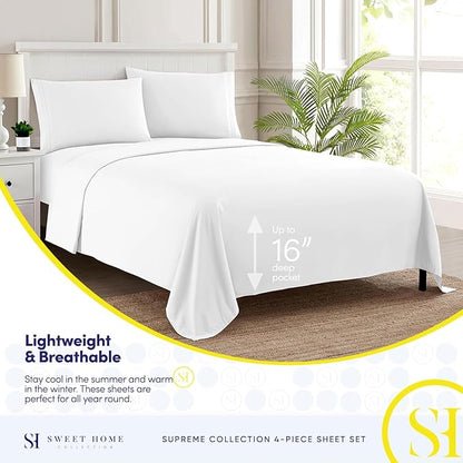 Twin Sheets - Breathable Luxury Sheets with Full Elastic & Secure Corner Straps Built In - 1800 Supreme Collection Extra Soft Deep Pocket Bedding Set, Sheet Set, Twin, White