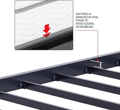 Olee Sleep 18 Inch Heavy Duty Steel Slat Anti-Slip Support, Easy Assembly Platform Bed Frame, Noise Free Steel Mattress Foundation, Maximum Storage, No Box Spring Needed, Black, Twin Size