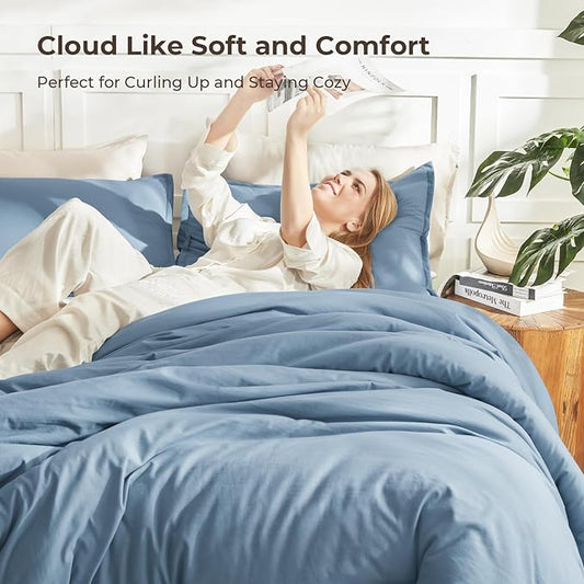 Litanika King Comforter Set Grayish Blue, 3 Pieces Lightweight Solid Bedding Comforter Set, All Season Fluffy Bed Set (104x90In Comforter & 2 Pillowcases)