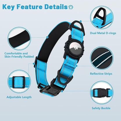 Taglory AirTag Dog Collar with Waterproof Holder for Puppy, SkyBlue, XS | Reflective for Night Walks & Low-Light Safety, Track Your Pup Peace of Mind, Adjustable Soft Padded, No More Dangling Tags